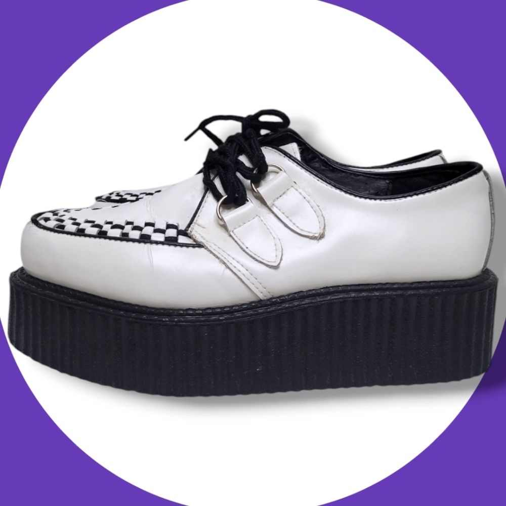 Demonia black & white contrast platform oxfords